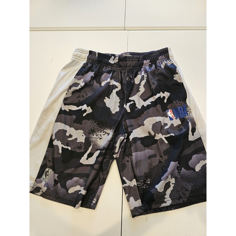 NBA Youth XL Camo Basketball Shorts Gray Black Elastic Waist Activewear